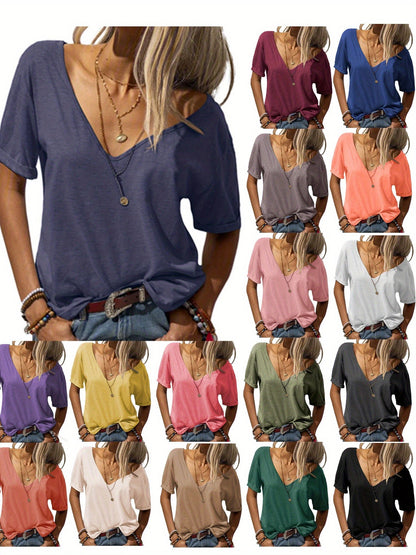 Women's Solid Color T-Shirt - Relaxed Fit – 15-Color Selection detail view