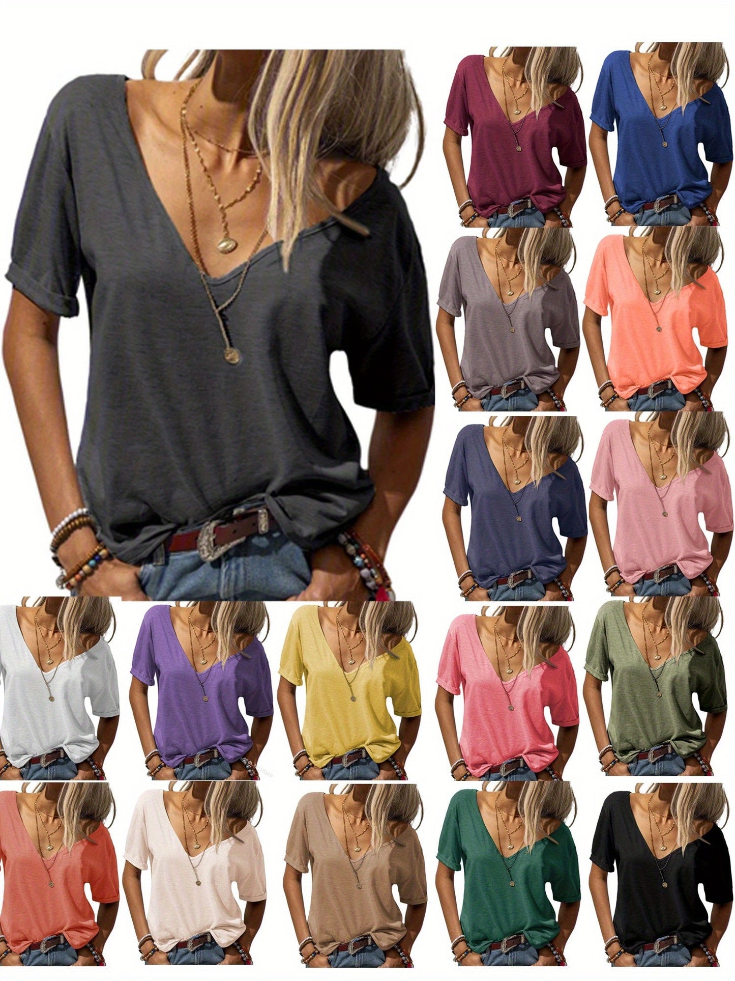 Women's Solid Color T-Shirt - Relaxed Fit – 15-Color Selection detail view