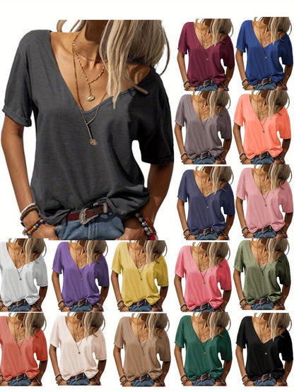 Women's Solid Color T-Shirt - Relaxed Fit – 15-Color Selection detail view