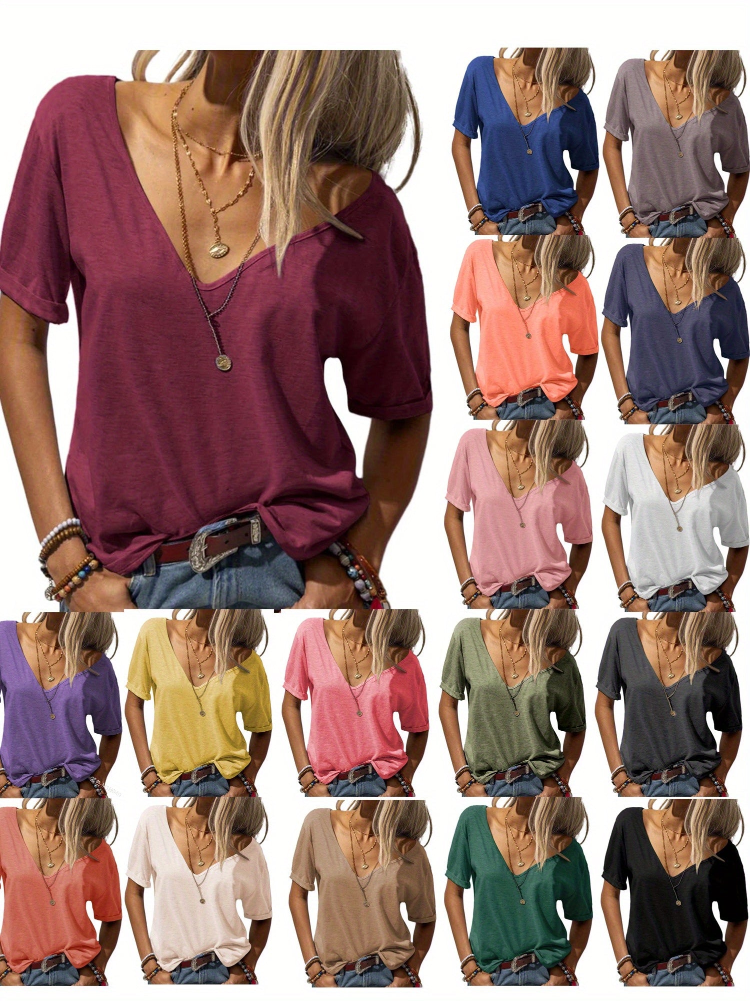 Women's Solid Color T-Shirt - Relaxed Fit – 15-Color Selection detail view