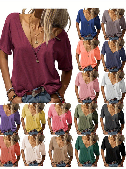 Women's Solid Color T-Shirt - Relaxed Fit – 15-Color Selection detail view