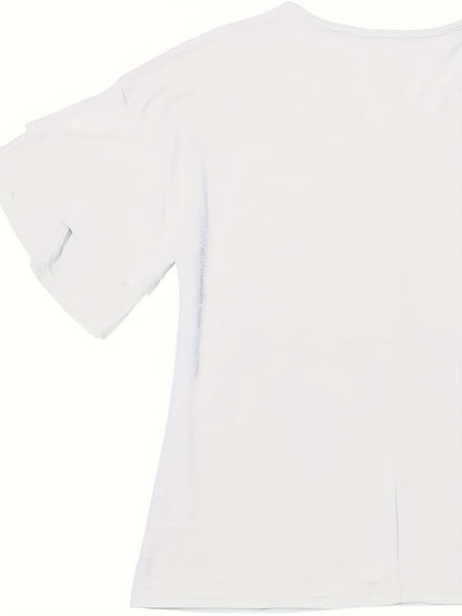 Women's Solid Color T-Shirt - V-Neck Short Sleeve Ruffle Sleeve Black Navy Design detail view