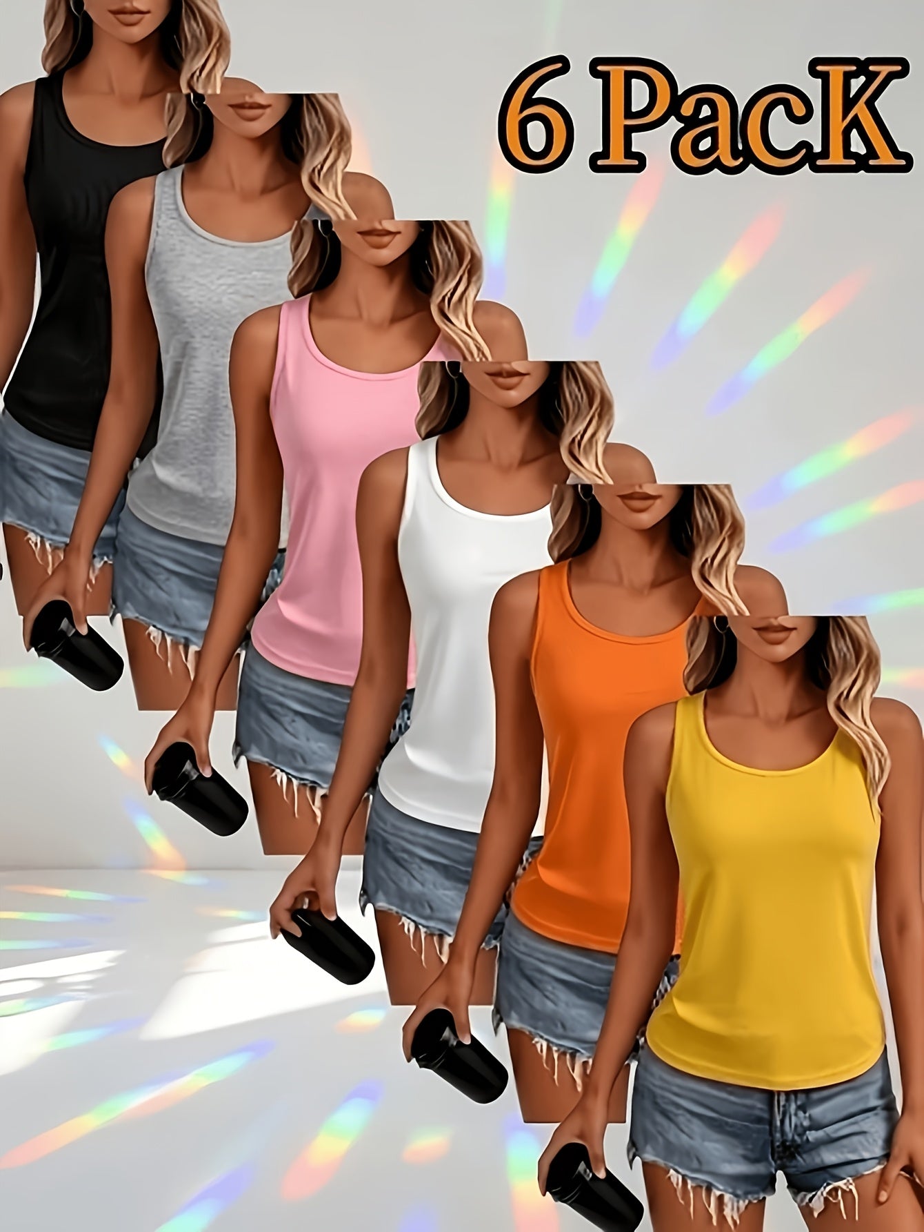 Women's Solid Color Tank Top - Crew Neck Sleeveless – Regular Fit detail view