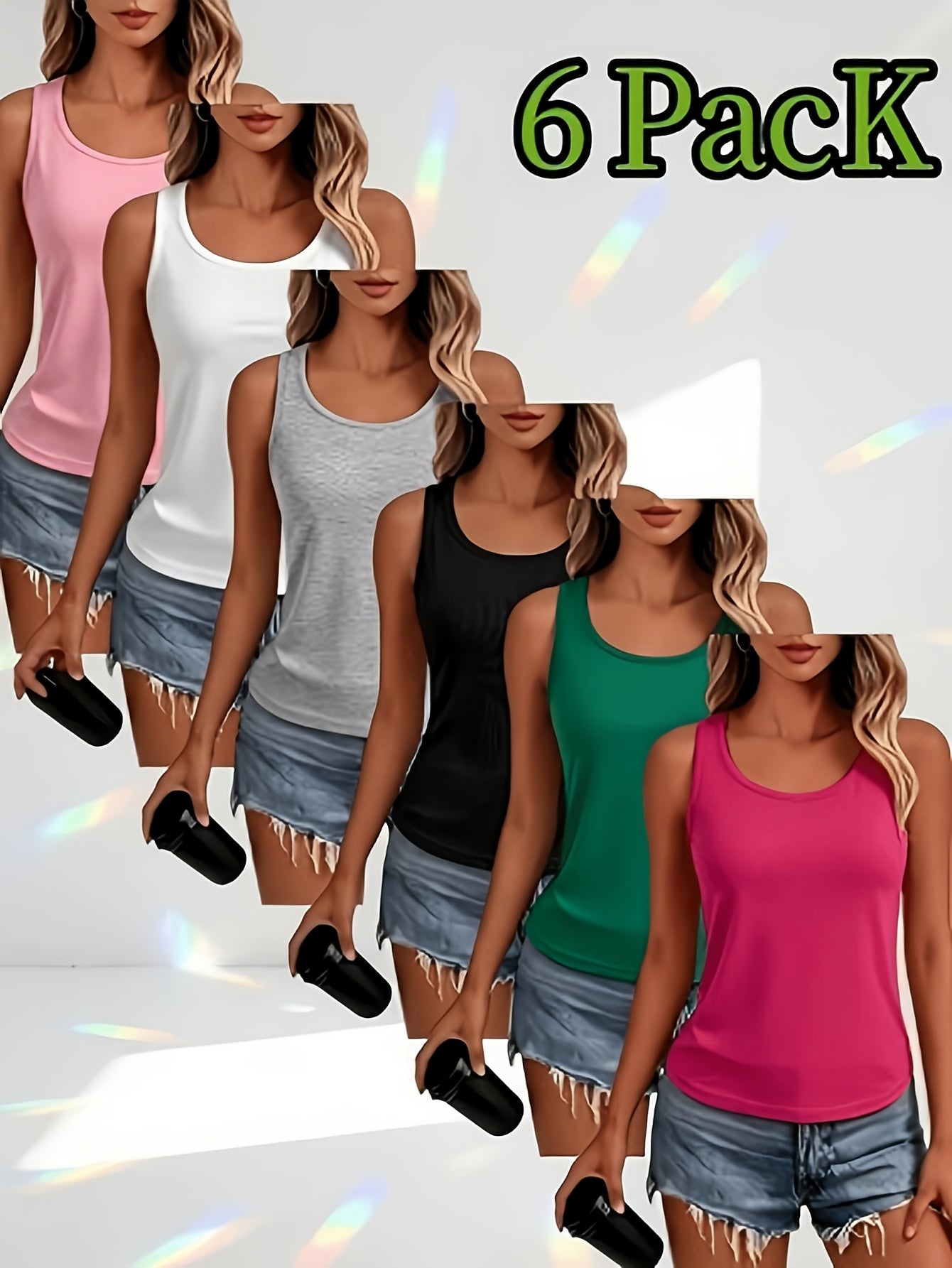 Women's Solid Color Tank Top - Crew Neck Sleeveless – Regular Fit detail view