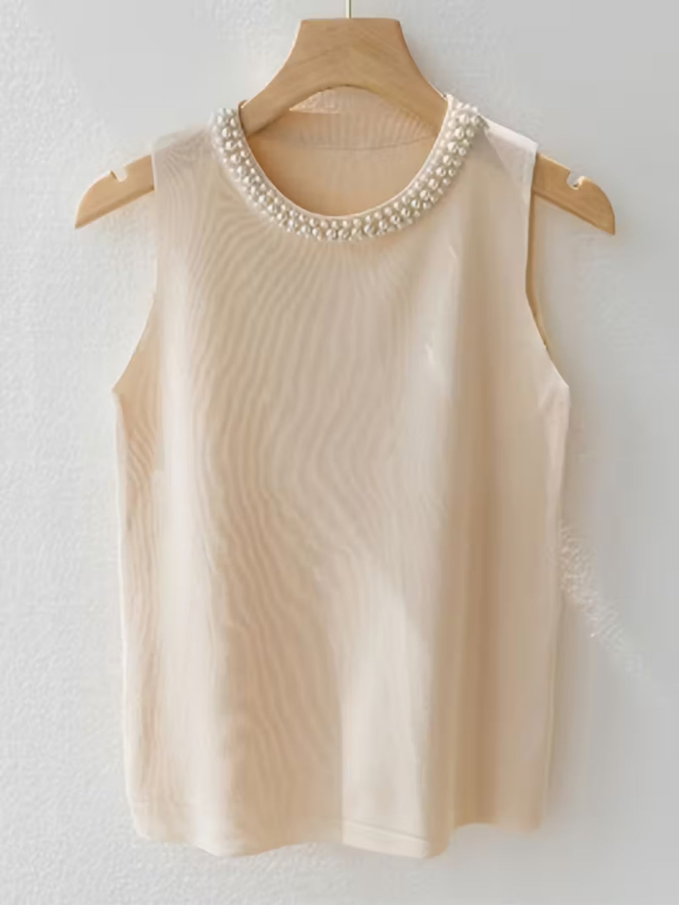 Women's Solid Color Tank Top - Crew Neck Sleeveless – White / Pink detail view