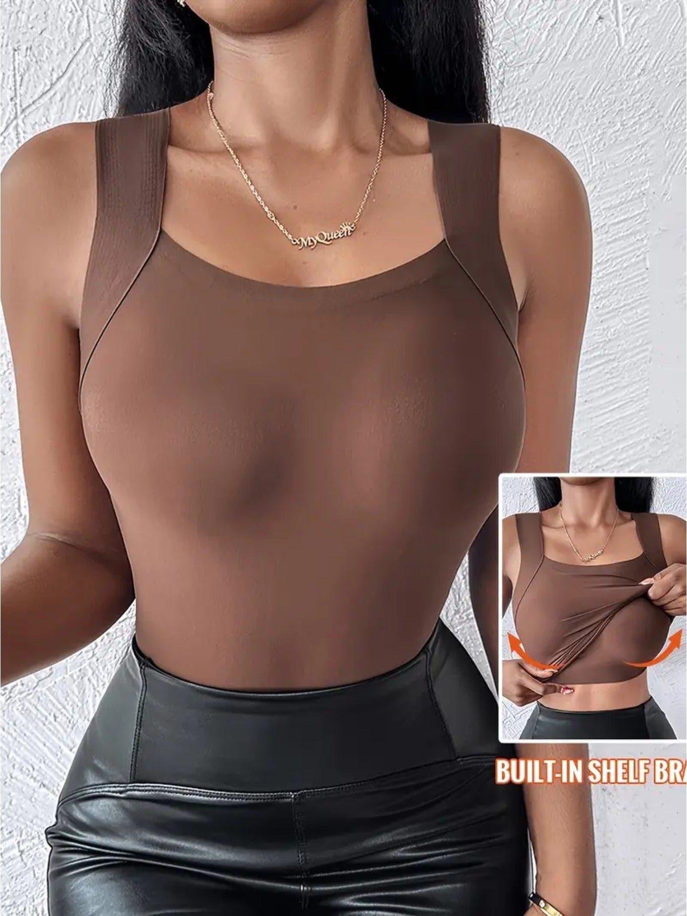 Women's Solid Color Tank Top - Sleeveless – Black+apricot+brown Slim-Fit – view 5