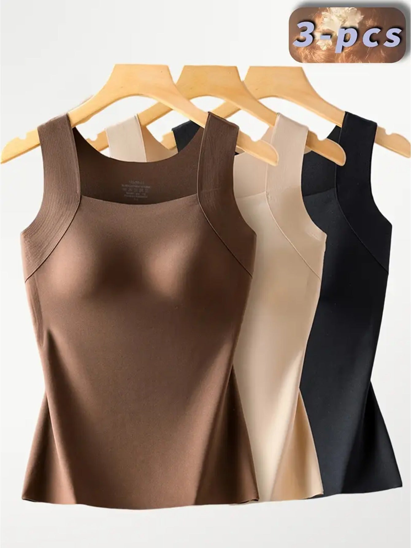 Women's Solid Color Tank Top - Sleeveless – Black+apricot+brown Slim-Fit – view 8