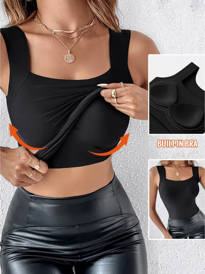 Women's Solid Color Tank Top - Sleeveless – Black+Apricot+Brown+Wine Slim-Fit – view 4