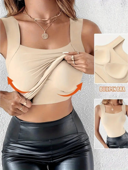 Women's Solid Color Tank Top - Sleeveless – Black+Apricot+Brown+Wine Slim-Fit – view 6