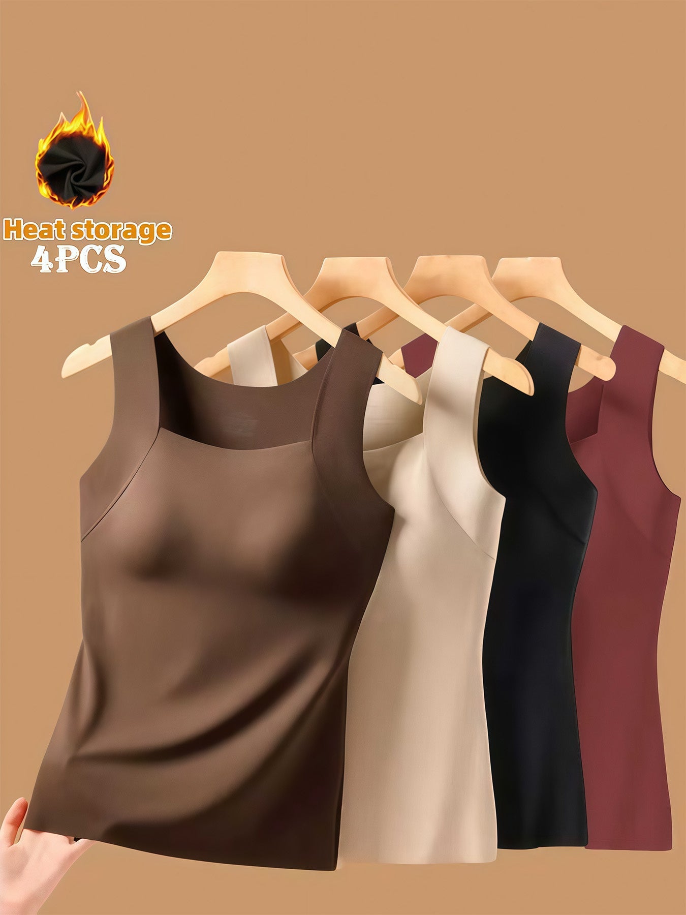 Women's Solid Color Tank Top - Sleeveless – Black+Apricot+Brown+Wine Slim-Fit – view 8