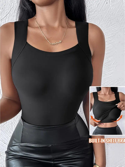 Women's Solid Color Tank Top - Sleeveless – Black+Apricot+Brown+Wine Slim-Fit – view 14
