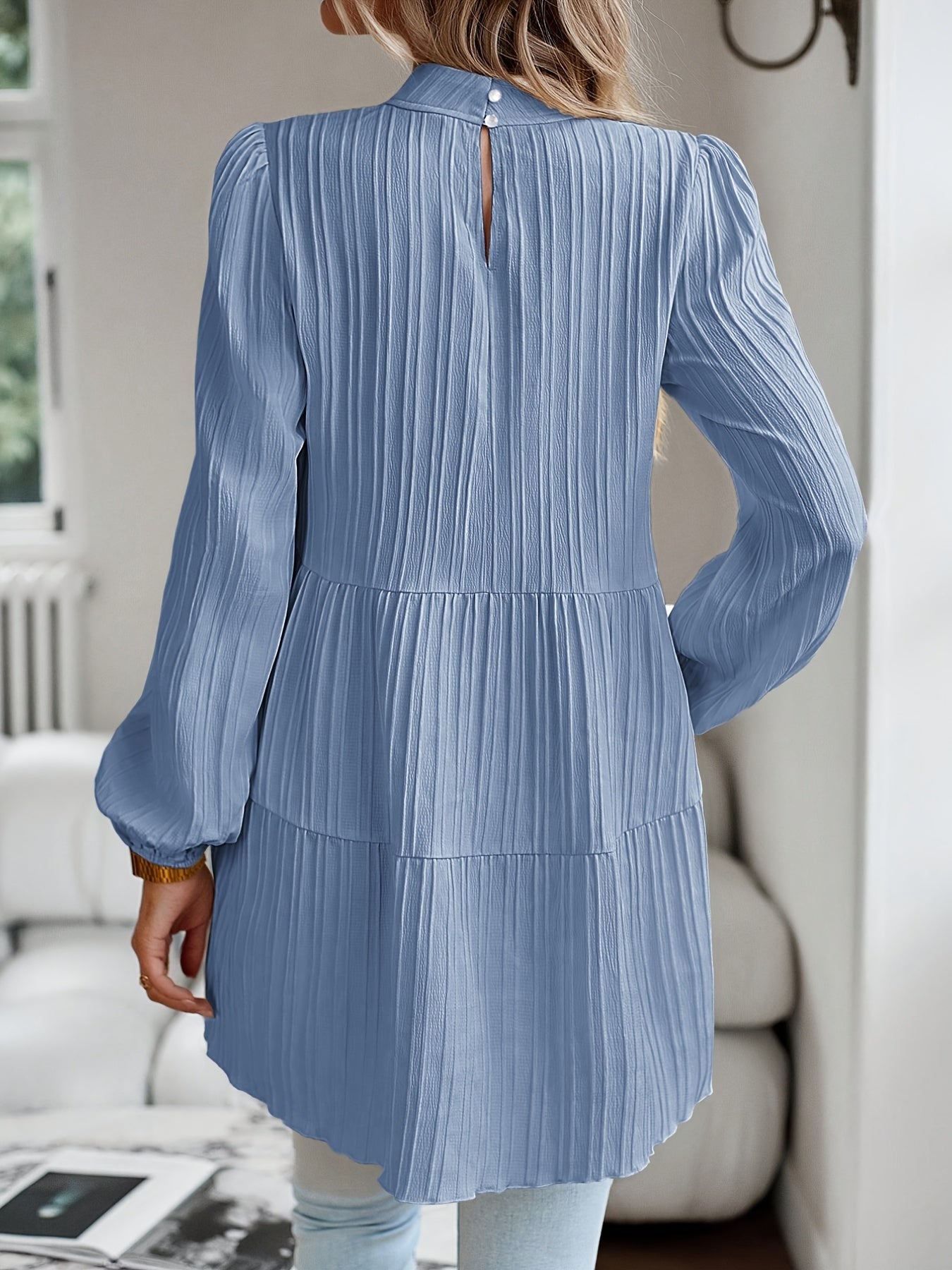 Women's Solid Color Tunic - Crew Neck Long Sleeve detail view