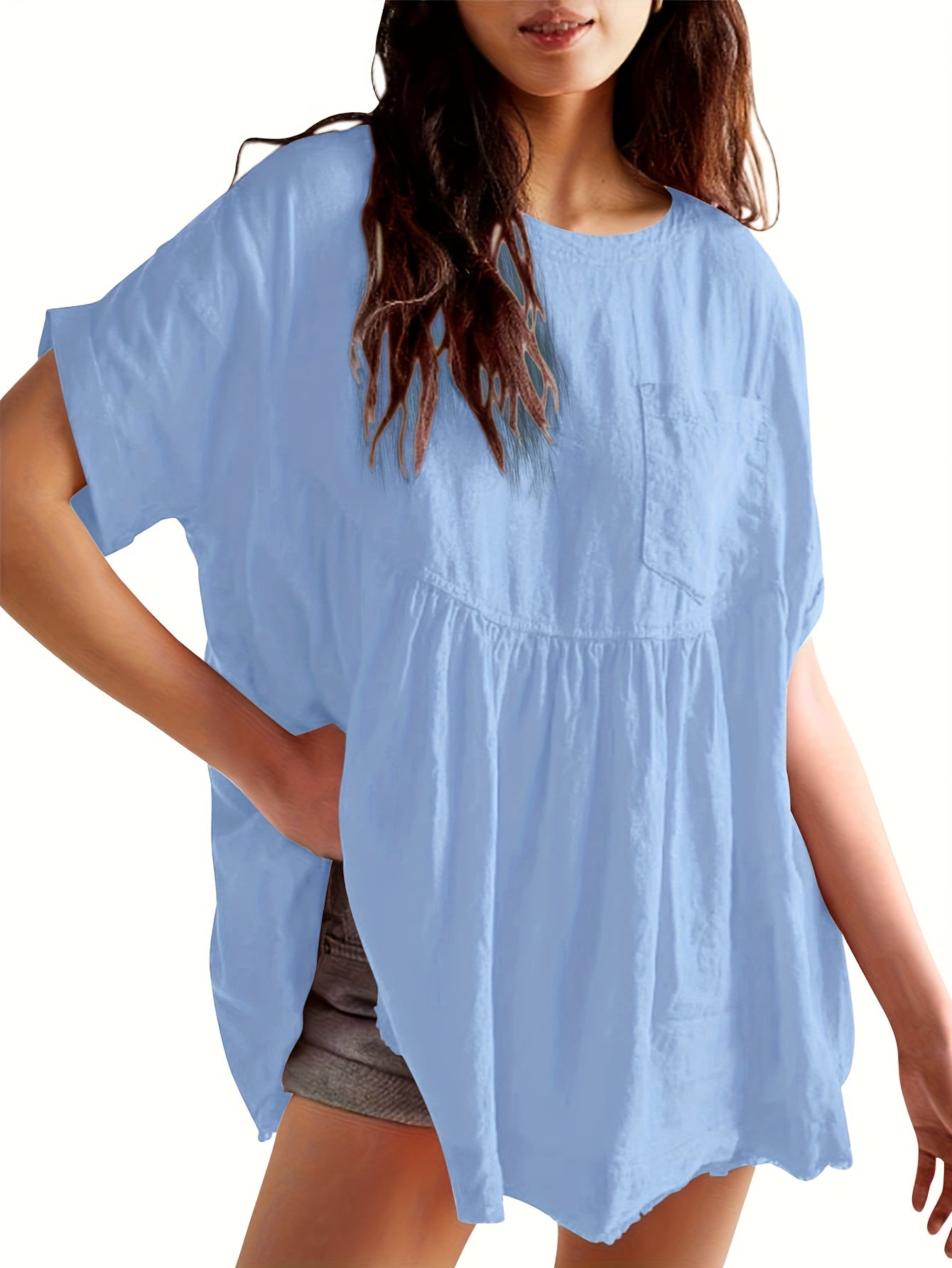Women's Solid Color Tunic - Crew Neck Short Sleeve – main product image
