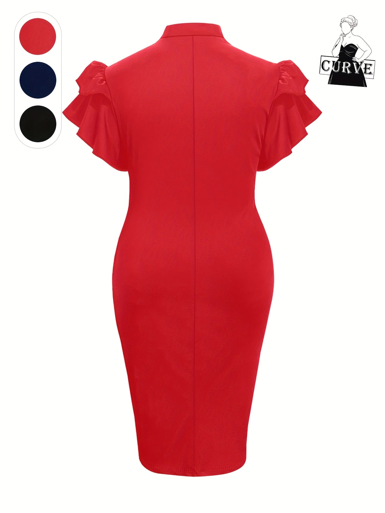 Women's Solid Crew Neck Casual Dress - Ruffle detail view