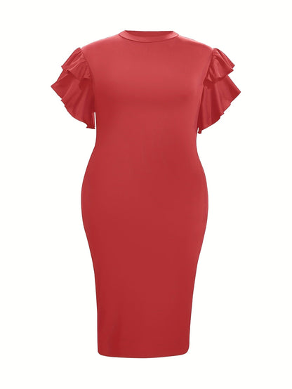 Women's Solid Crew Neck Casual Dress - Ruffle detail view