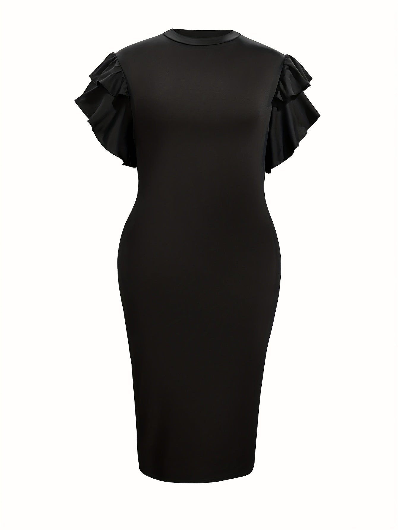 Women's Solid Crew Neck Casual Dress - Ruffle detail view