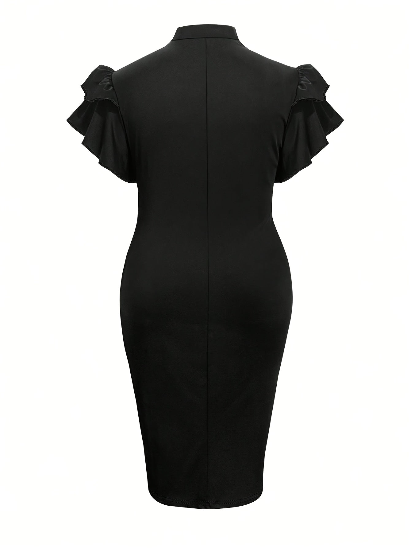 Women's Solid Crew Neck Casual Dress - Ruffle detail view