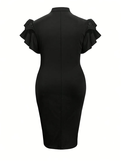 Women's Solid Crew Neck Casual Dress - Ruffle detail view