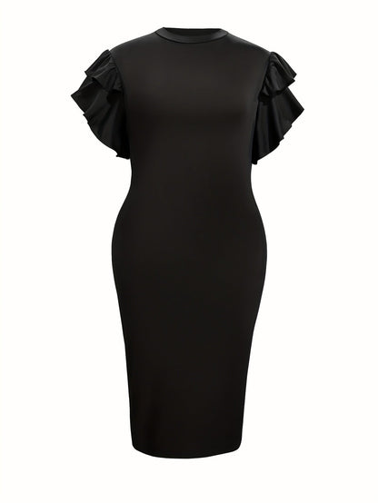 Women's Solid Crew Neck Casual Dress - Ruffle detail view