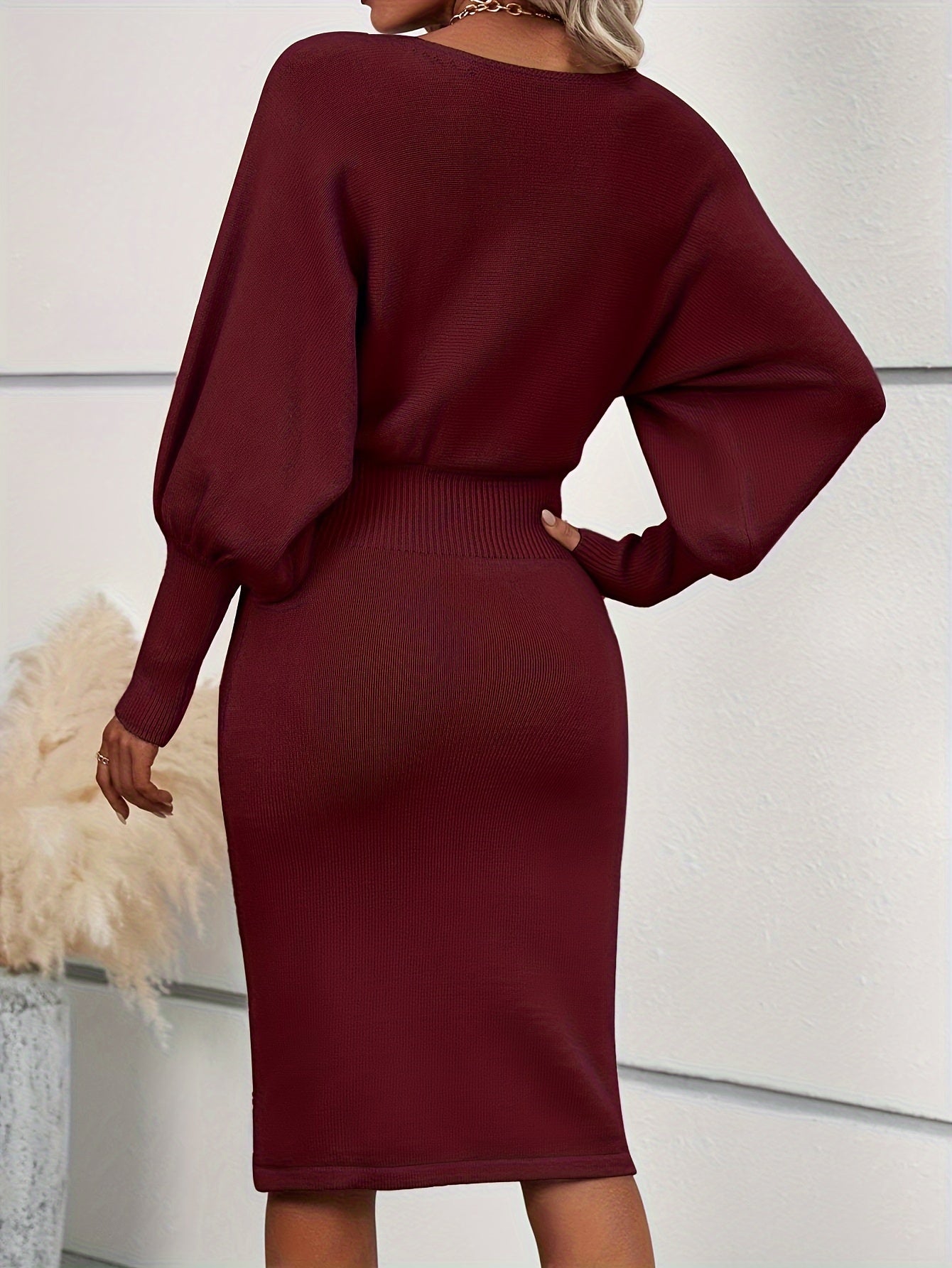 Women's Solid Crew Neck Knit Dress detail view