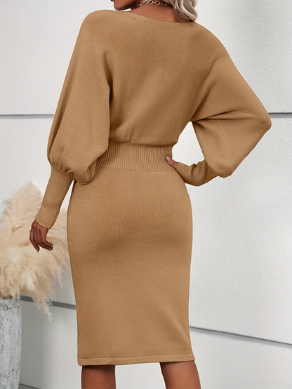 Women's Solid Crew Neck Knit Dress detail view
