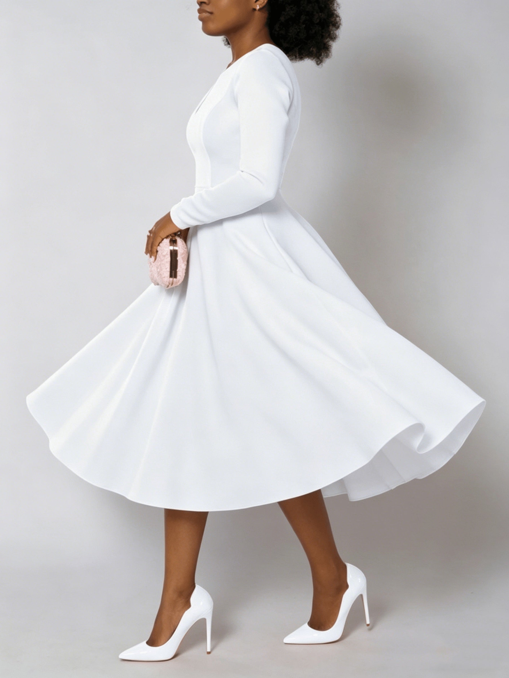 Women's Solid Crew Neck Maxi A-Line Dress - Pleated detail view