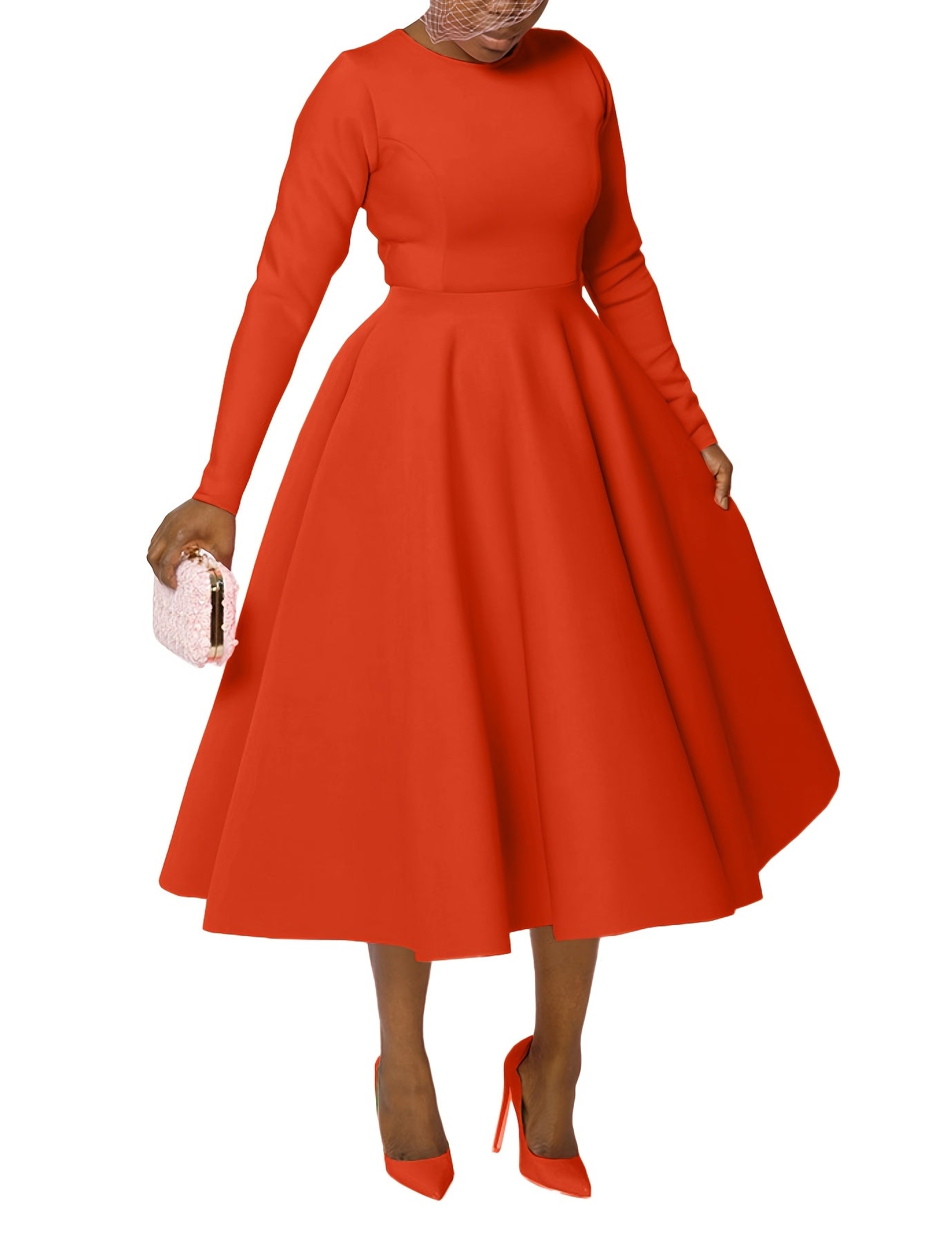 Women's Solid Crew Neck Maxi A-Line Dress - Pleated detail view