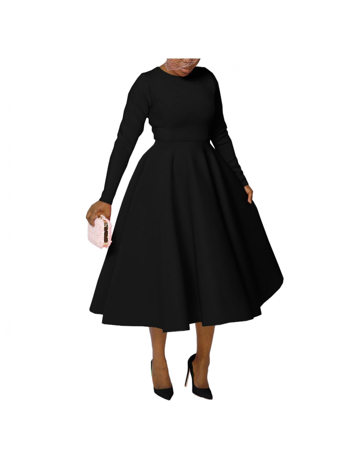Women's Solid Crew Neck Maxi A-Line Dress - Pleated – Green option – main product image