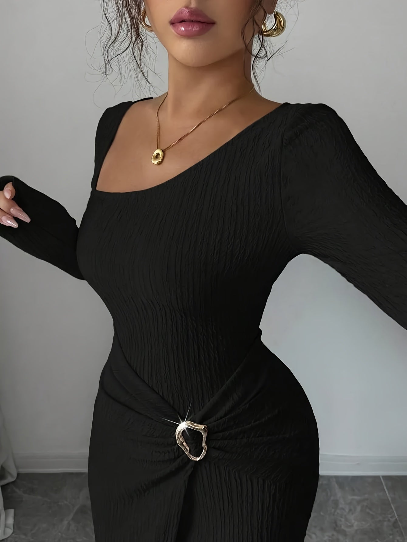 Women's Solid Maxi Bodycon Dress – Sizes XS–XL detail view