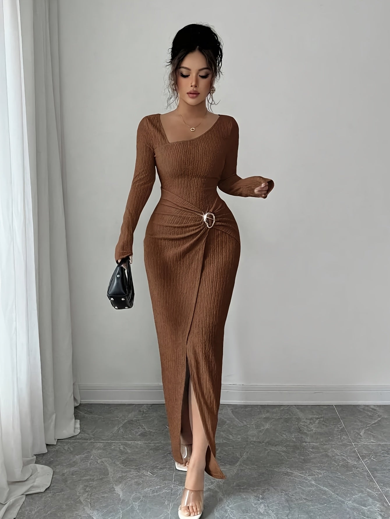 Women's Solid Maxi Bodycon Dress – Sizes XS–XL detail view