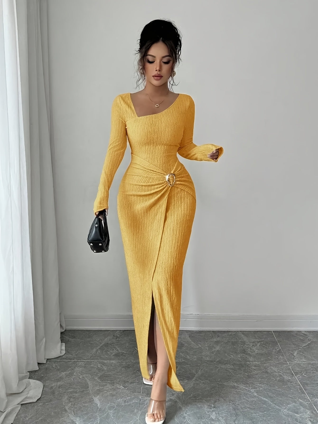 Women's Solid Maxi Bodycon Dress – Sizes XS–XL detail view