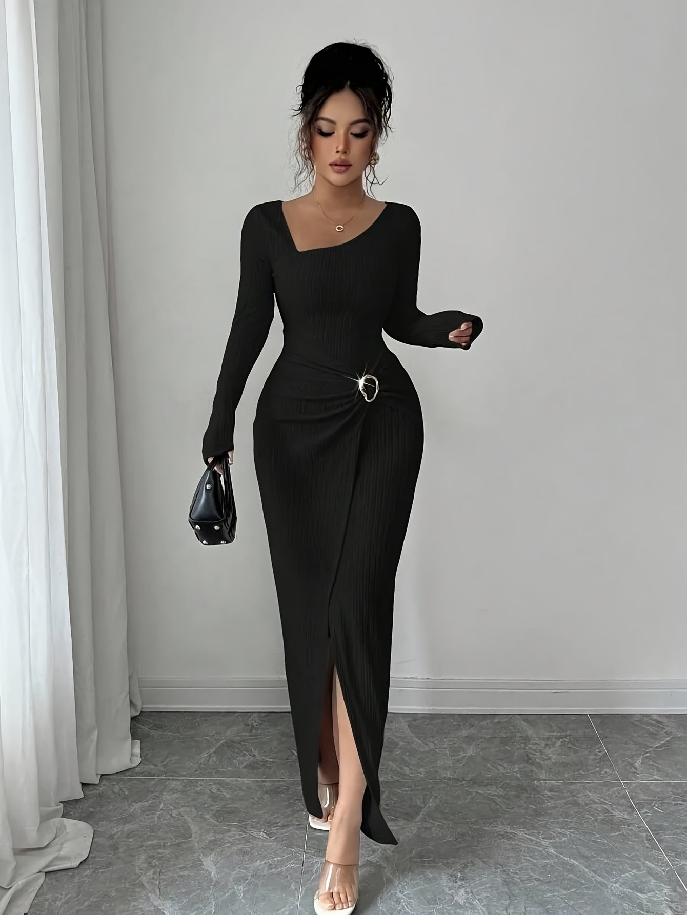 Women's Solid Maxi Bodycon Dress – Sizes XS–XL – Brown option – view 3