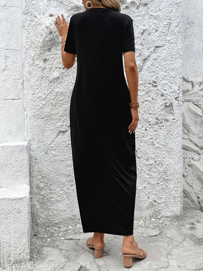 Women's Solid Maxi Casual Dress - Short Sleeve detail view