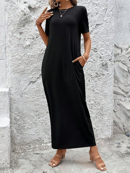Women's Solid Maxi Casual Dress - Short Sleeve detail view