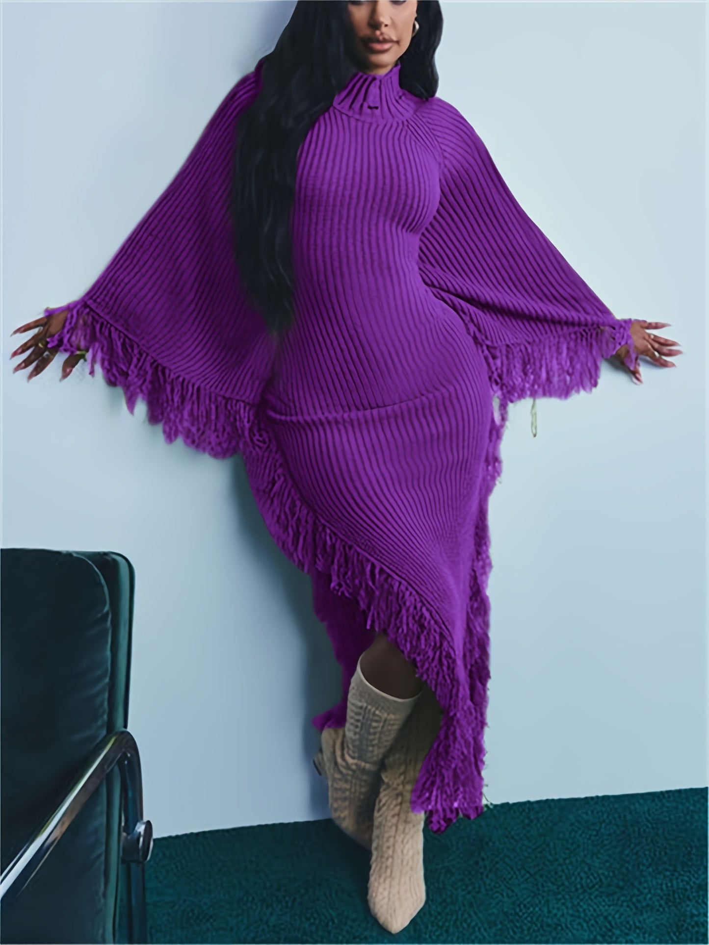 Women's Solid Maxi Knit Dress - Long Sleeve – main product image