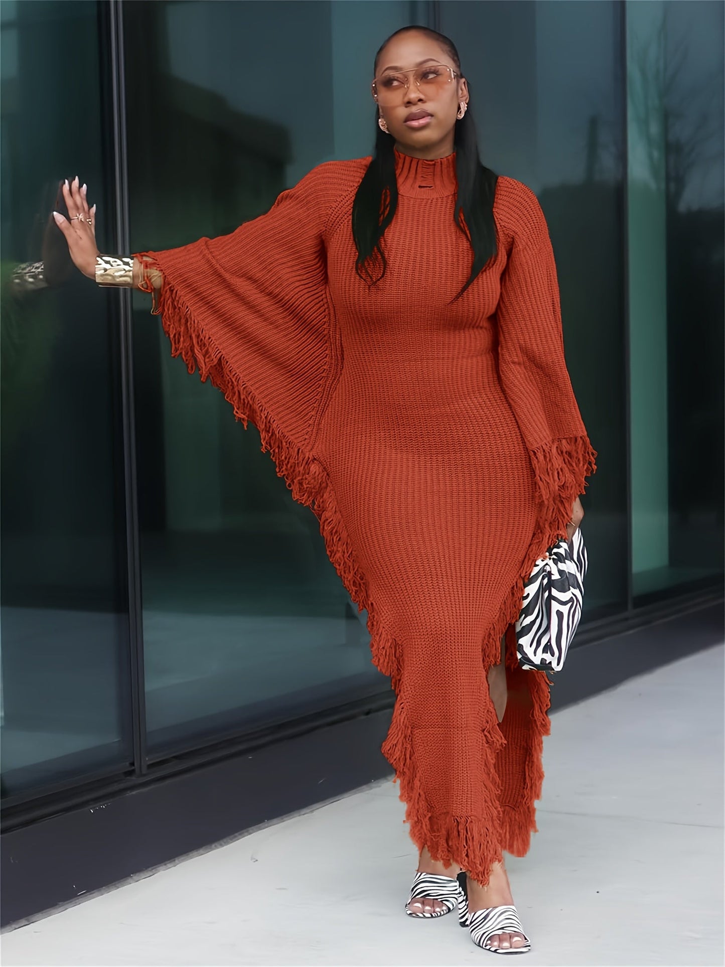 Women's Solid Maxi Knit Dress - Long Sleeve detail view