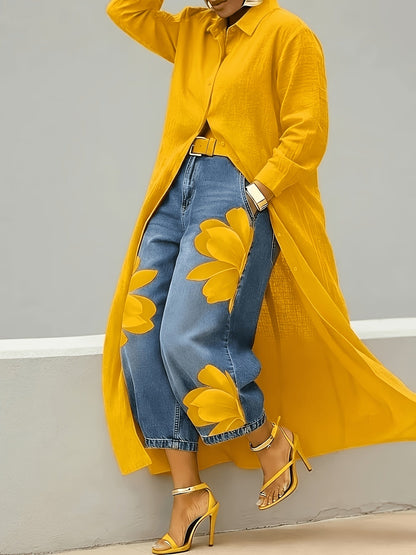 Women's Solid Maxi Shirt Dress – Long Sleeve – main product image