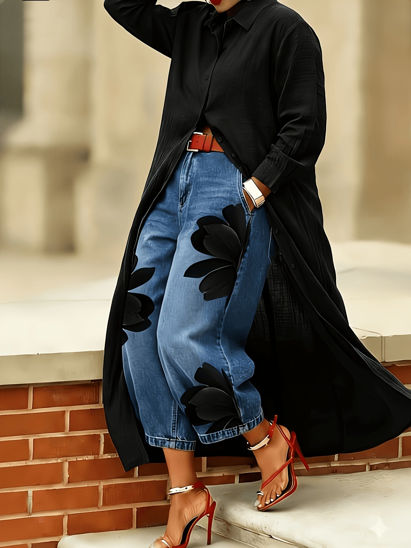 Women's Solid Maxi Shirt Dress – Long Sleeve detail view