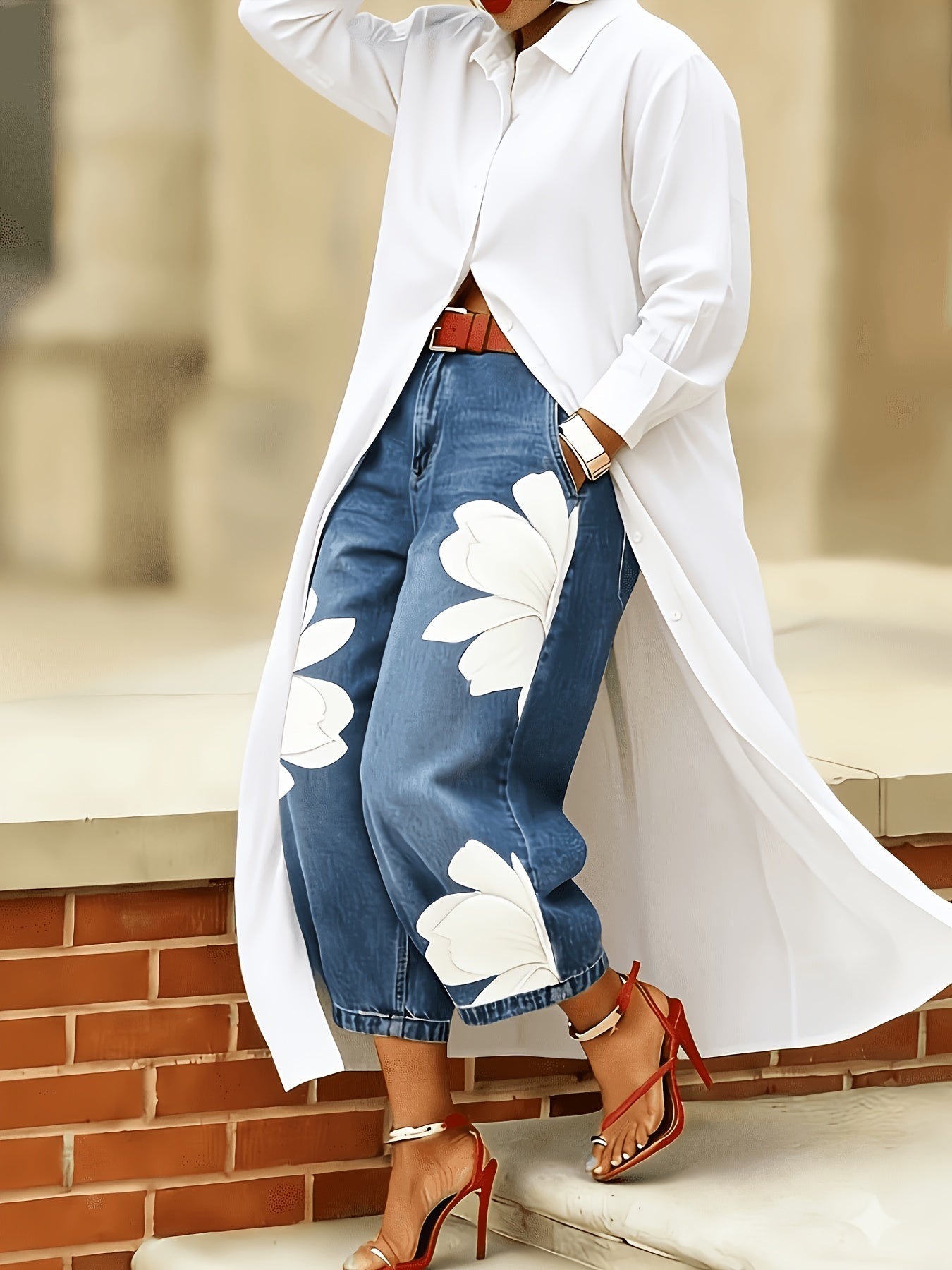 Women's Solid Maxi Shirt Dress – Long Sleeve detail view