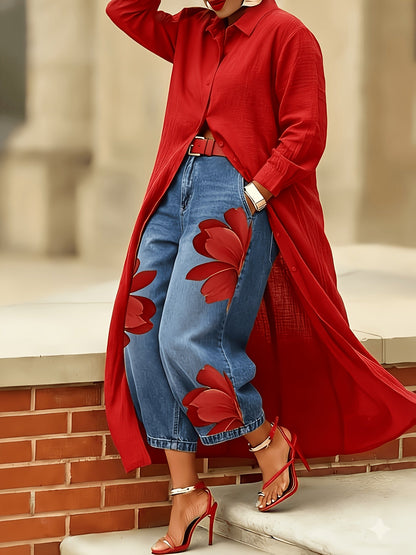 Women's Solid Maxi Shirt Dress – Long Sleeve detail view