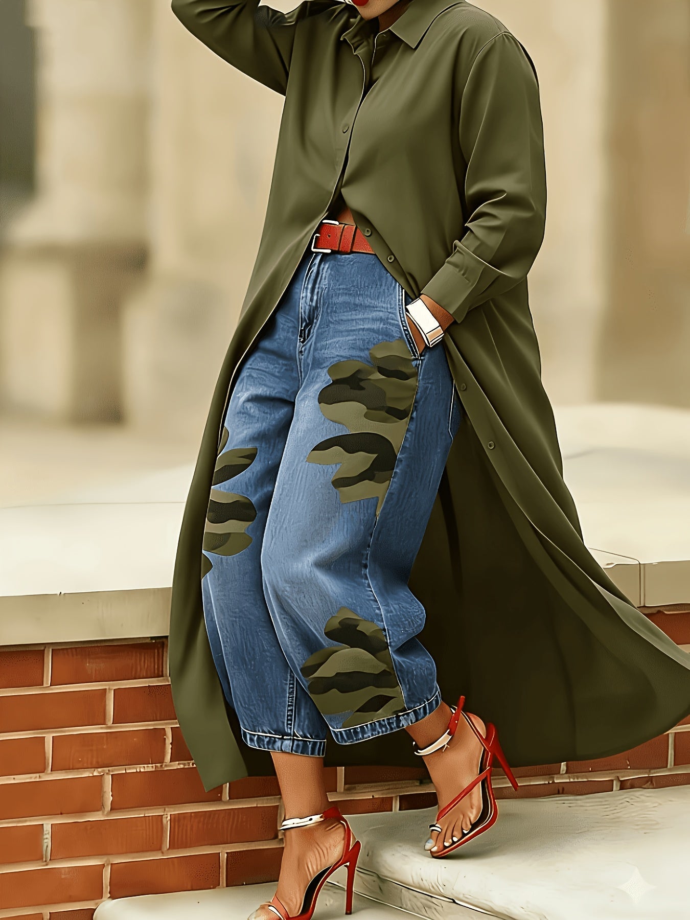 Women's Solid Maxi Shirt Dress – Long Sleeve detail view