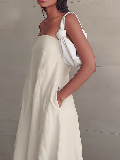 Women's Solid Maxi Vacation Dress – Sleeveless detail view