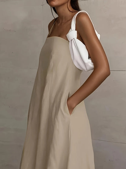 Women's Solid Maxi Vacation Dress – Sleeveless – Khaki option – view 2
