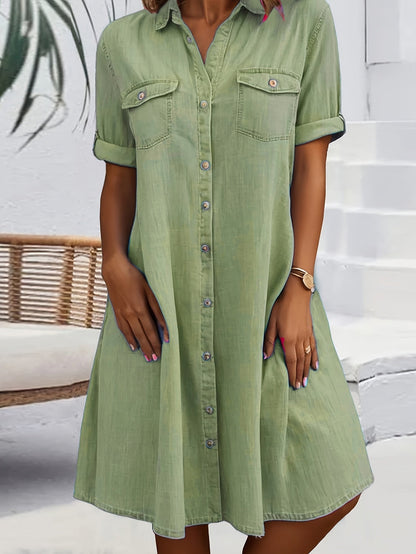 Women's Solid Midi Casual Dress - Button Front – main product image