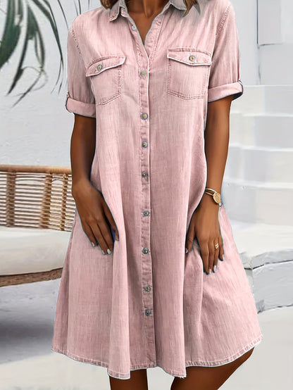 Women's Solid Midi Casual Dress - Button Front detail view