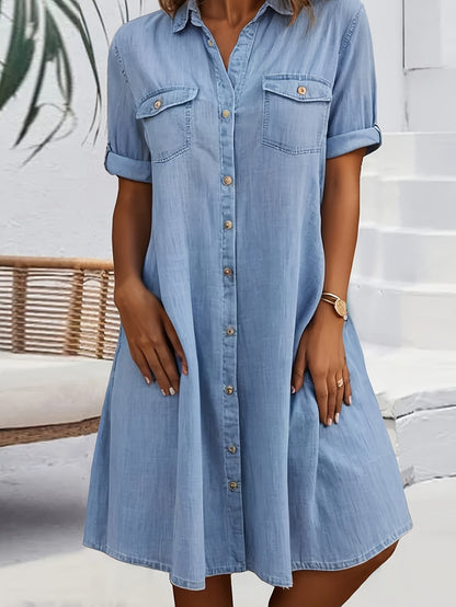 Women's Solid Midi Casual Dress - Button Front detail view