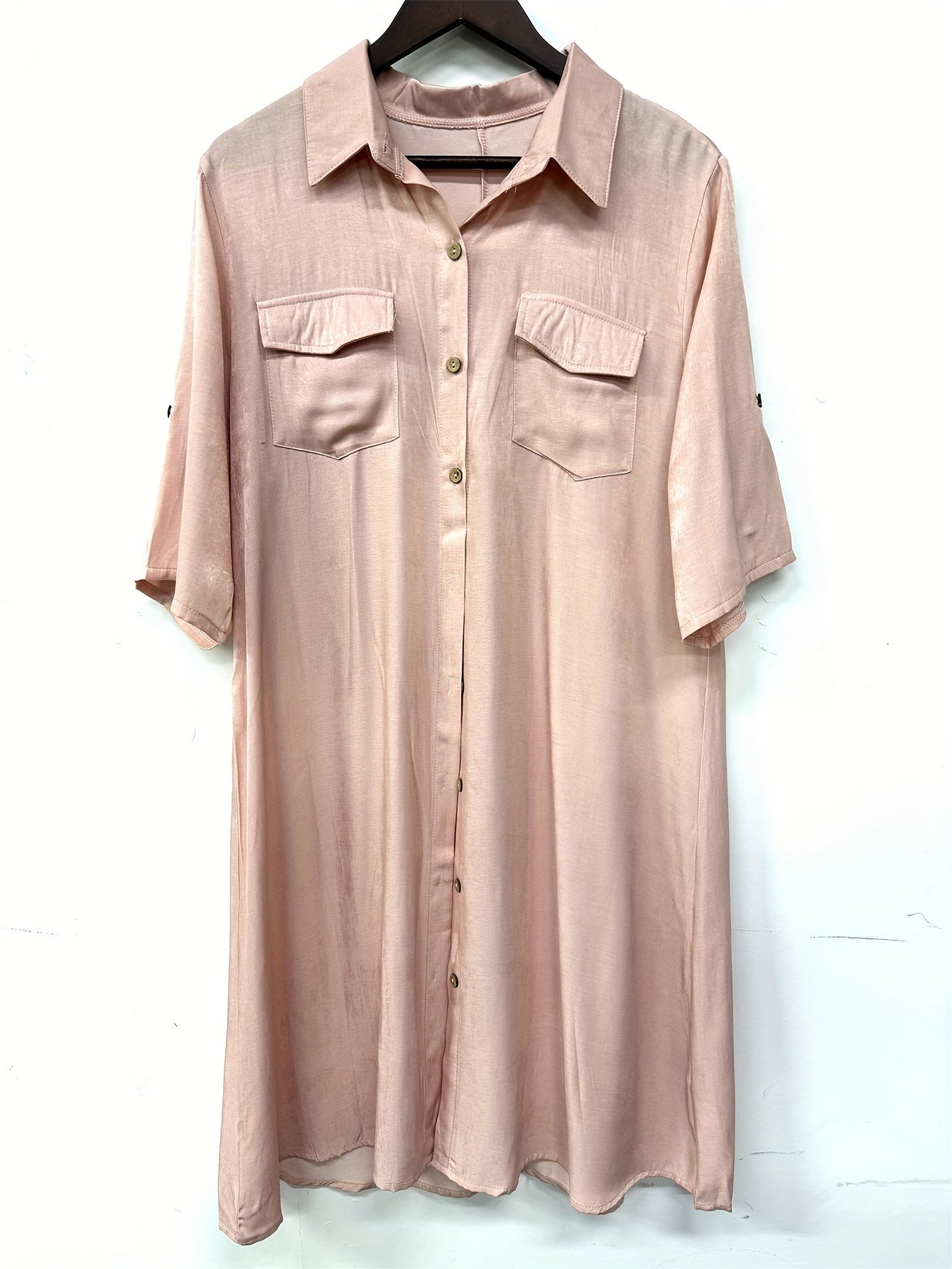 Women's Solid Midi Casual Dress - Button Front detail view