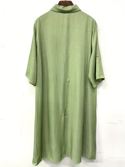 Women's Solid Midi Casual Dress - Button Front detail view