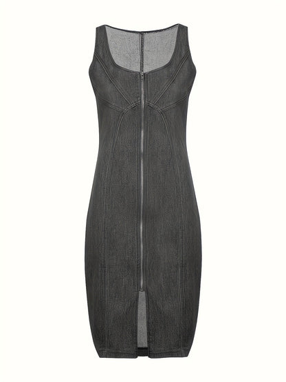 Women's Solid Mini Casual Dress - Sleeveless detail view