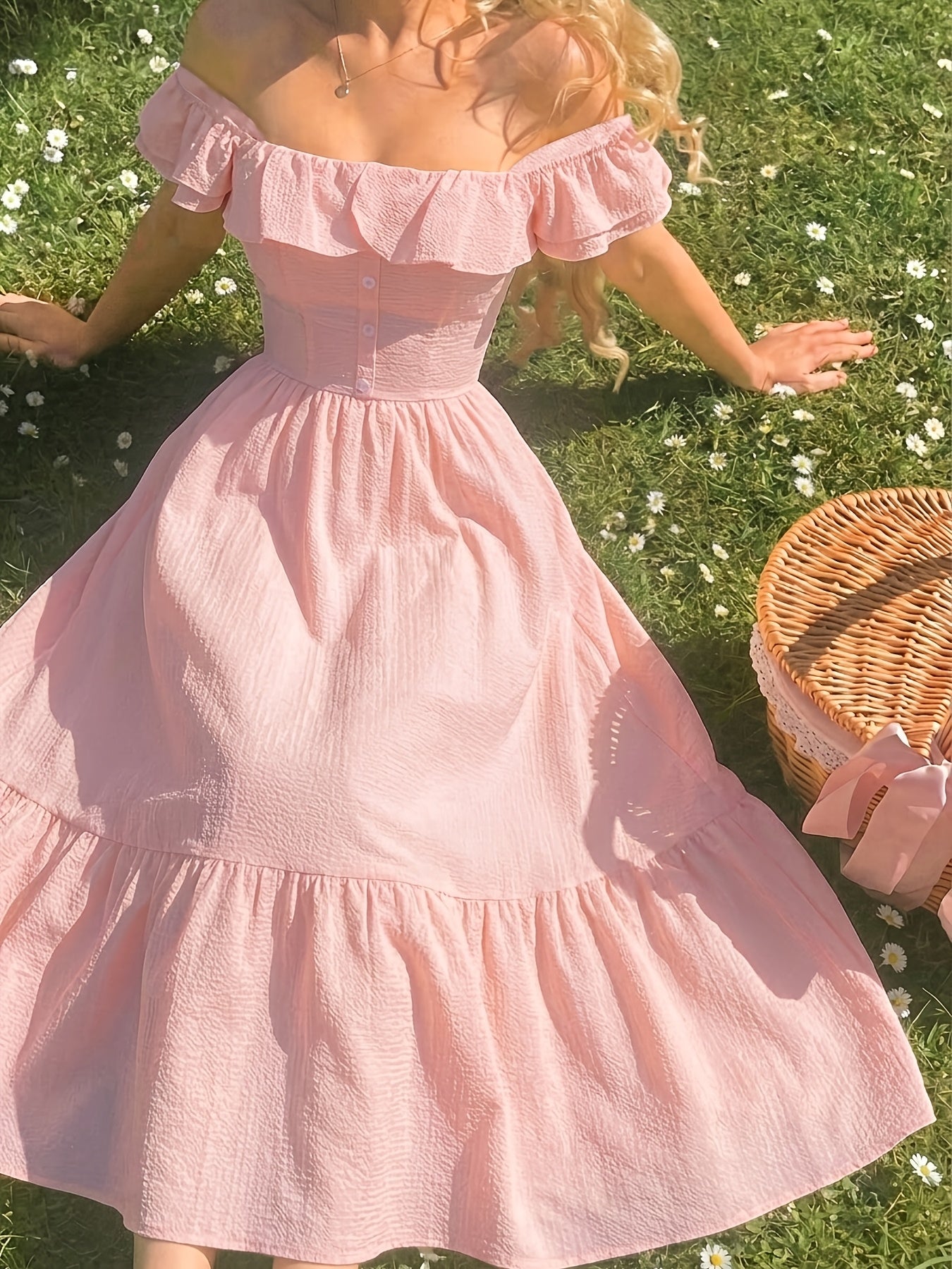 Women's Solid Off Shoulder Summer Dress detail view